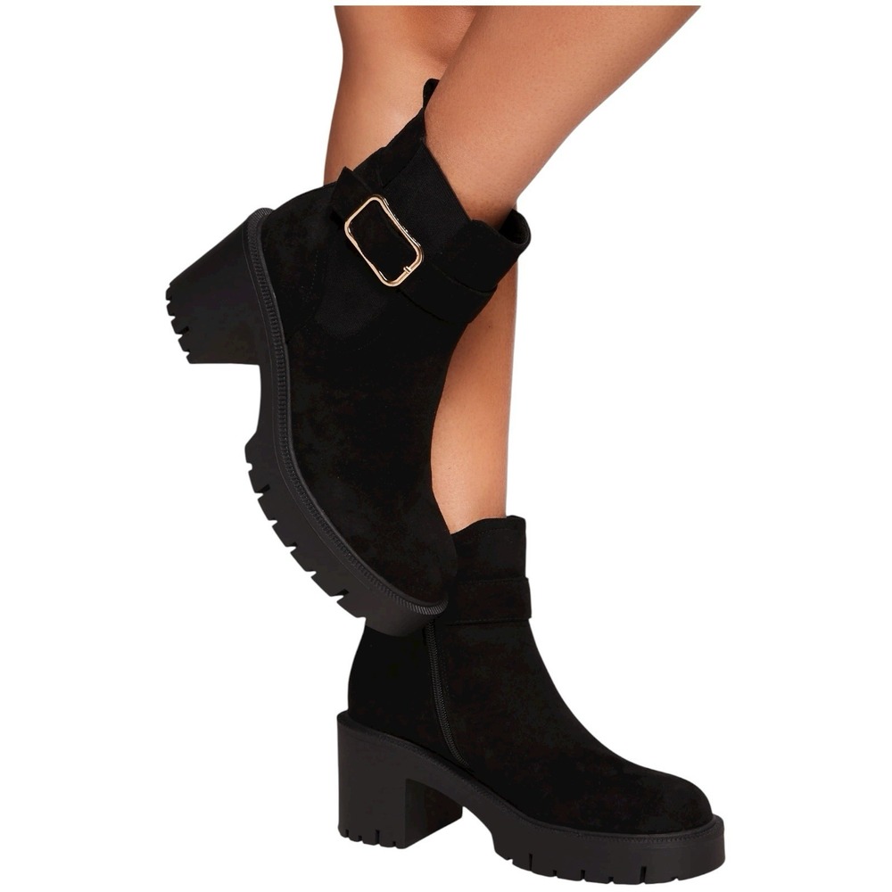 Rouge Helium Lug Sole Booties Black Suede Women's Sz 10